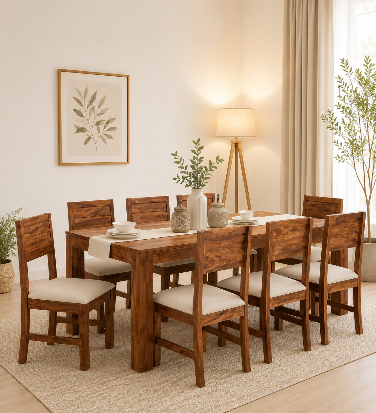Vorvick Handcrafted 8 Seater Wooden Dining Set with Elegant Design classic wood (1) Vorvick Handcrafted 8 Seater Wooden Dining Set with Elegant Design - Image 1
