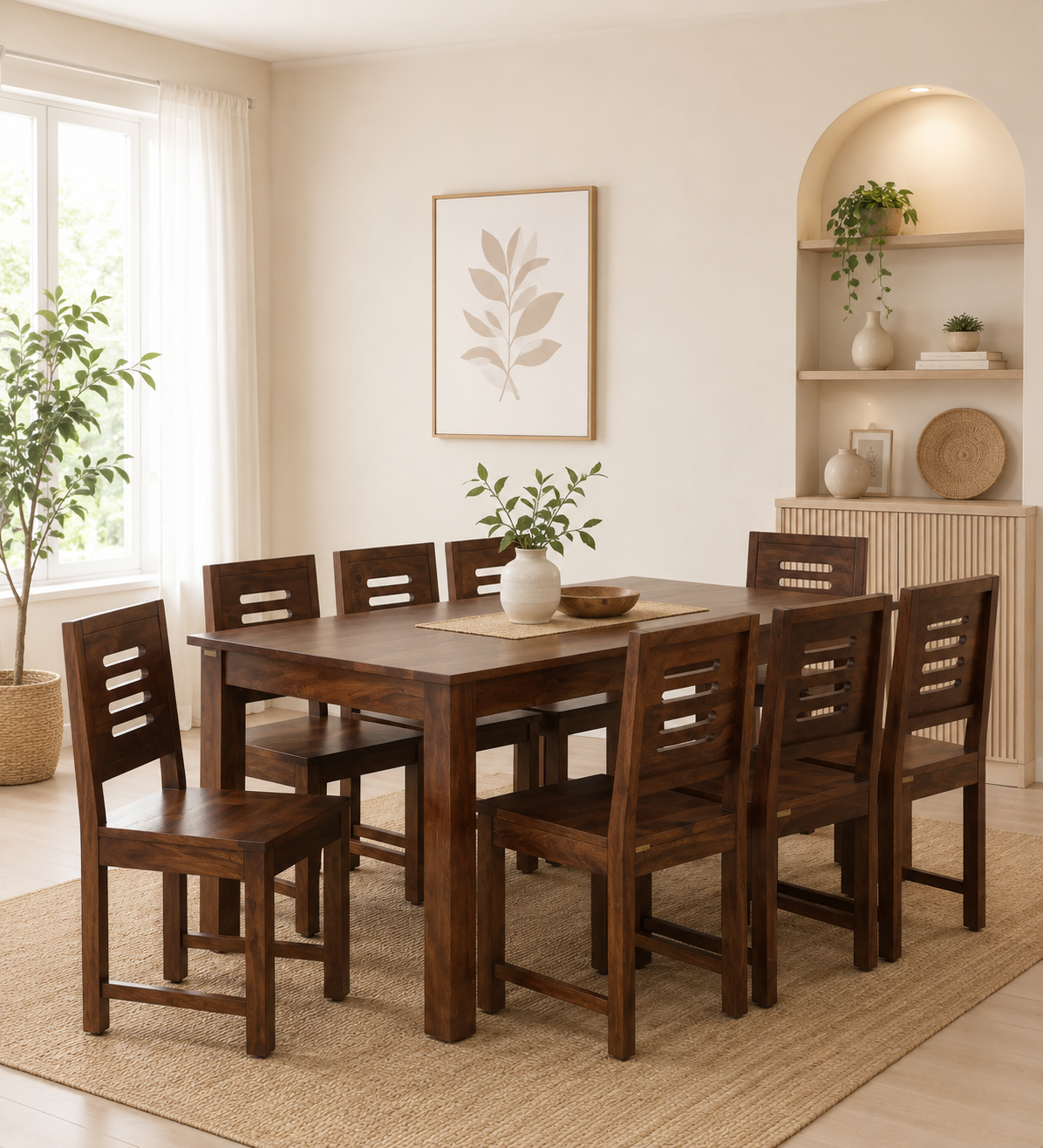 Vrivon Solid Wood 8 Seater Dining Set in Warm Walnut Finish classic wood (1) Vrivon Solid Wood 8 Seater Dining Set in Warm Walnut Finish - Image 1