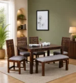 Vrusilla Sheesham Wood 6 Seater Dining Set In Provincial Teak Finish With Bench