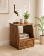 Vyoto Natural Wood Bedside Table with Drawer