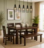 Wlora Sheesham Wood 6 Seater Dining Set In Scratch Resistant Provincial Teak Finish