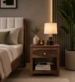 Wooden Bedside Cabinet with Spacious Drawer & Stylish Open Storage