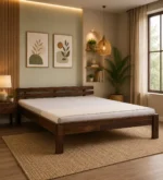 Yorvella Contemporary Natural Oak Wood Bed with Elegant Headboard Design