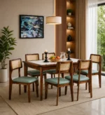 Uorixa Solid Wood Dining Table Set with Cushioned Seating in Natural Finish