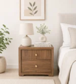 Hloven Solid Wood Bedside Table in Weathered Sand Natural Finish