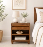 Kroven Acacia Wood Nightstand in Rustic Loam Finish with Drawer