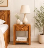 Frevyn Mango Wood Bedside Table in Dusty Hazel Finish