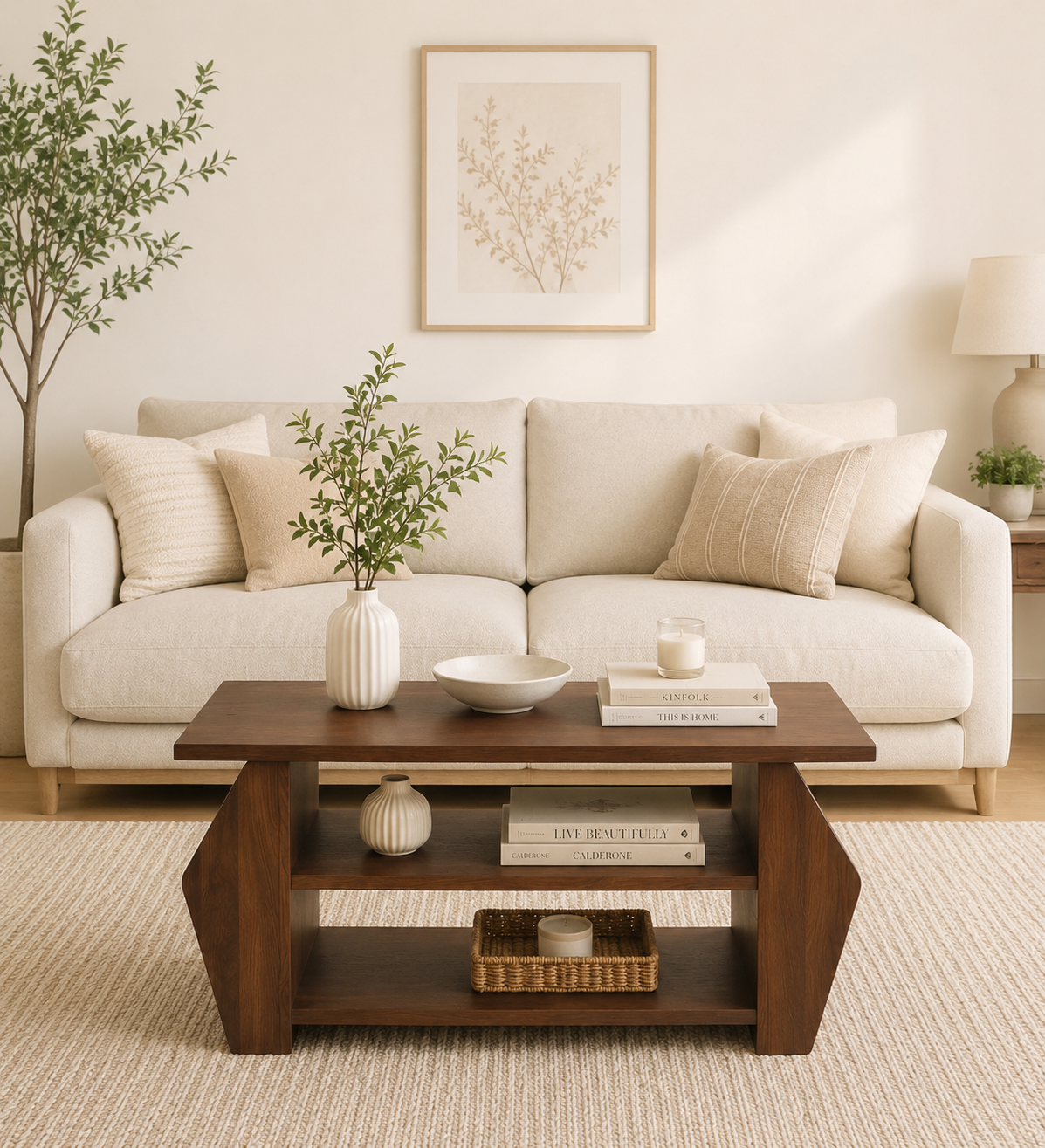 classic wood (1) Teak Grain Rectangular Coffee Table in Honey Oak Finish - Image 1