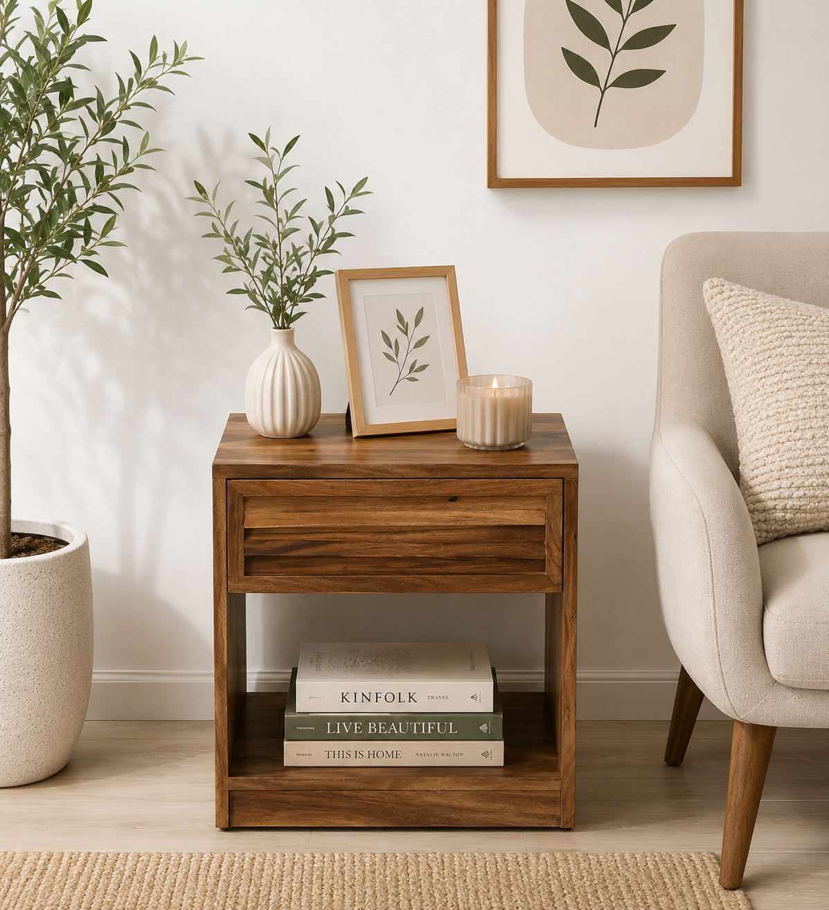 classic wood (1) Nilsson Solid Sheesham Wood Nightstand in Natural Teak Finish - Image 1