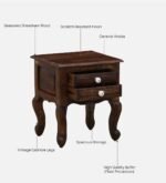 Daven Acacia Wood Nightstand in Golden Pebble Finish with Drawer - Image 6
