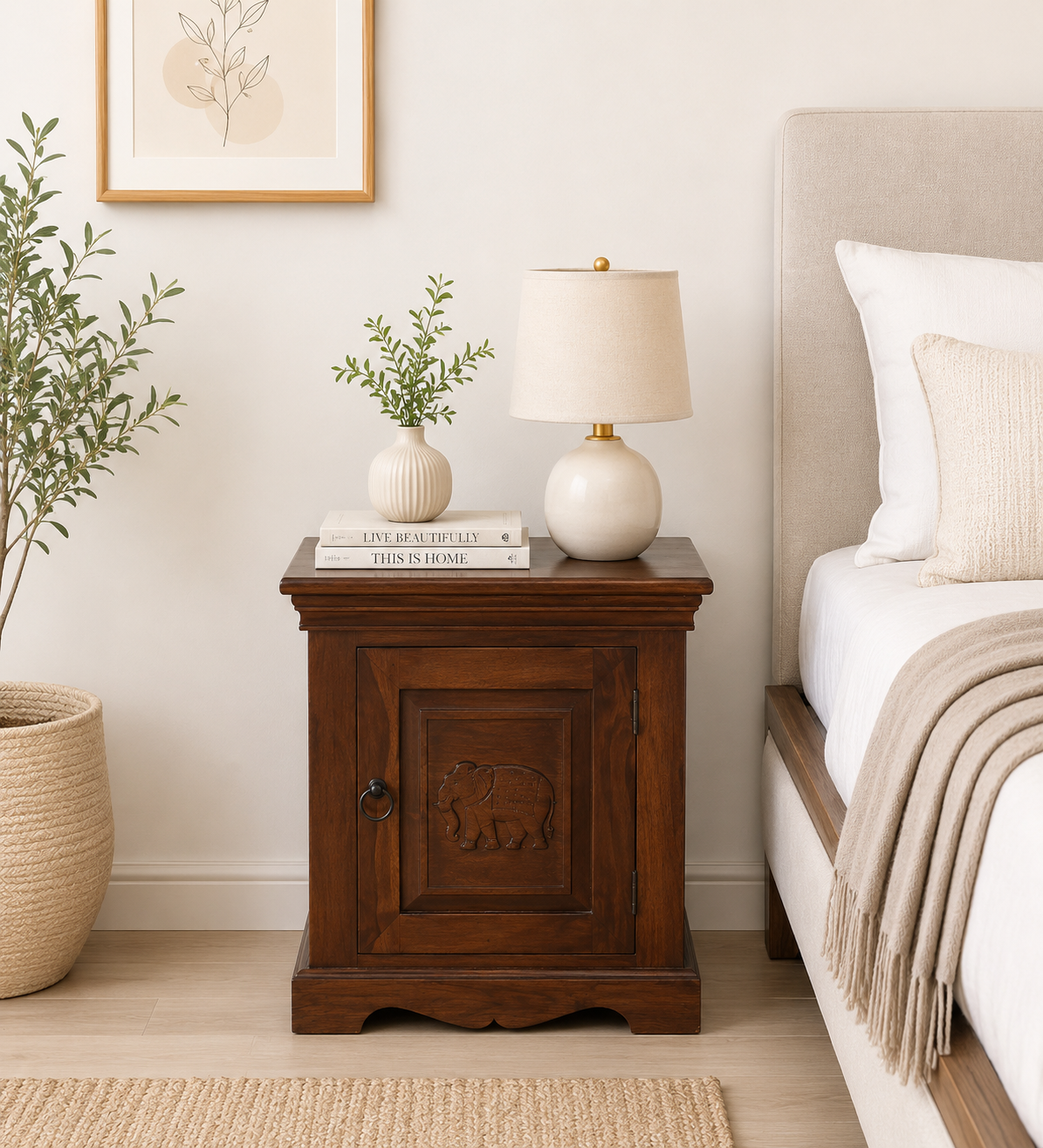 classic wood (5) Wrevolk Solid Wood Nightstand in Golden Fawn Finish with Open Shelf4 - Image 1