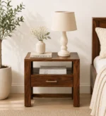 Brynn Mango Wood Bedside Table in Natural Brown Finish