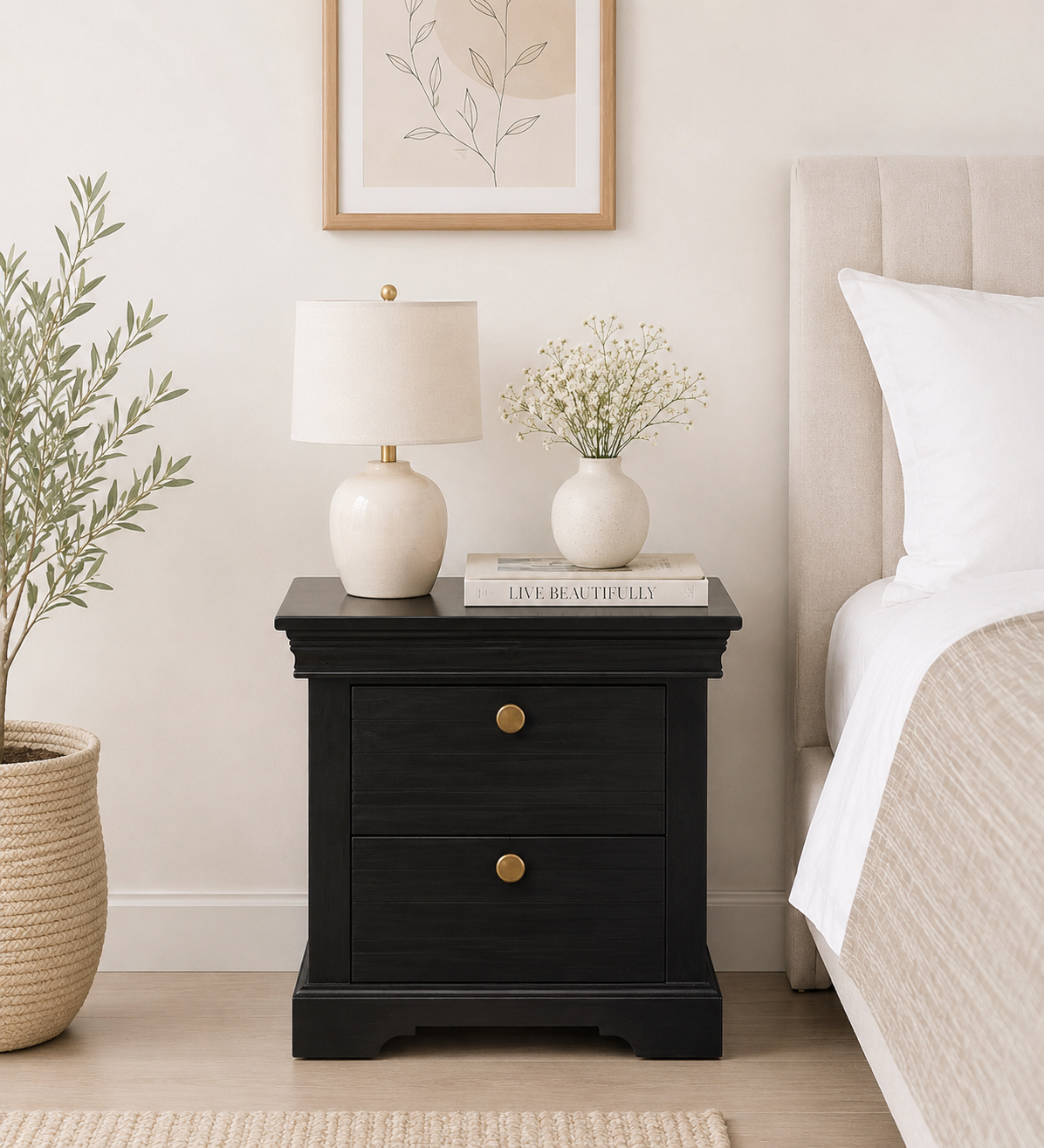classic wood (7) Veldorn Solid Wood Bedside Table in Pale Moss Finish - Image 1