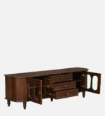Minimalist walnut finish tv unit with storage for large screen tv in india - Image 3