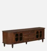 Minimalist walnut finish tv unit with storage for large screen tv in india - Image 4