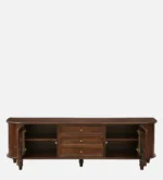 Minimalist walnut finish tv unit with storage for large screen tv in india - Image 6