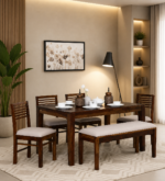 Aelmora Solid Sheesham Wood Dining Table Set for 6 with Bench in Classic Finish