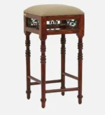 Alder Sheesham Wood Counter Height Bar Stool in Teak Finish - Image 3