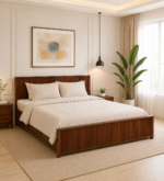 Aldwin Sheesham Solid Wood Queen Size Bed With Box Storage in Natural Teak Finish