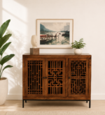 Anay Solid Sheesham Wood Utility Storage Cabinet in Provincial Teak Finish
