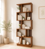Aranyak Solid Wood Bookshelf with Bamboo Shelf Edges in Deep Forest Brown