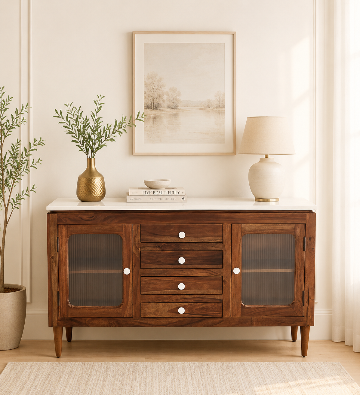 Avni Solid Sheesham Wood Utility Cabinet In Natural Finish classic wood (1) Avni Solid Sheesham Wood Utility Cabinet In Natural Finish - Image 1