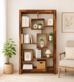 Breezan Solid Sheesham Wood Ladder Bookshelf in Natural Oak