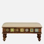 Classic Wood Tile Solid Sheesham Wood 6 Seater Dining Table Set with Cushioned Bench & Chairs | Premium Handcrafted Wooden Dining Furniture - Image 6