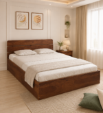 Corin Solid Teak Wood King Size Bed Without Storage in Dark Walnut Finish