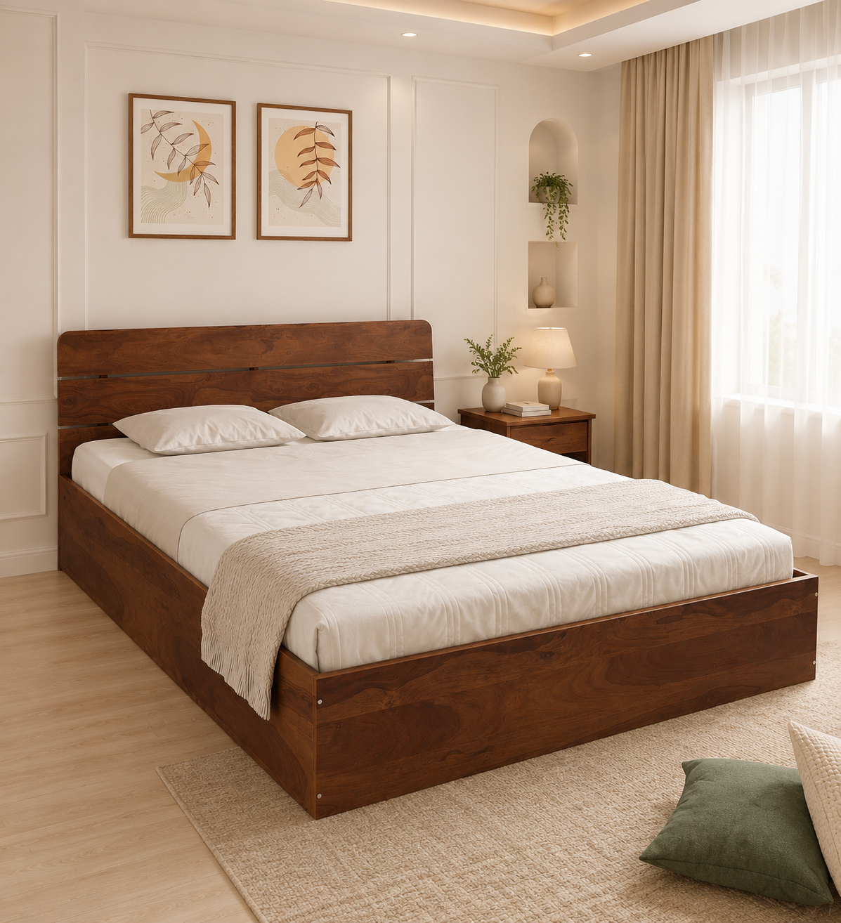 Corin Solid Teak Wood King Size Bed Without Storage in Dark Walnut Finish classic wood (1) Corin Solid Teak Wood King Size Bed Without Storage in Dark Walnut Finish - Image 1