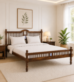 Craldric Acacia Solid Wood Queen Size Bed Without Storage in Peanut Teak Finish