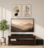 Driftara Solid Wood TV Unit with Open Shelves in Warm Walnut Finish