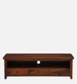 Driftara Solid Wood TV Unit with Open Shelves in Warm Walnut Finish - Image 5