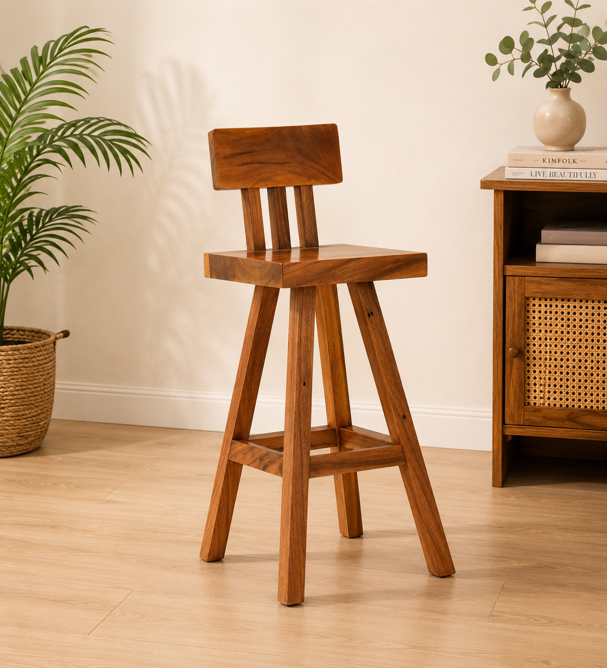 Elara Solid Wood Bar Stool in Walnut Finish classic wood (1) Elara Solid Wood Bar Stool in Walnut Finish - Image 1