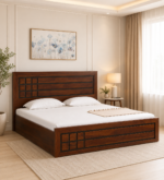 Elwyn Acacia Wood Queen Size Hydraulic Storage Bed in Warm Brown Finish