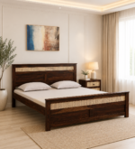 Erwyn Acacia Wood Queen Size Bed Without Storage in Warm Natural Finish