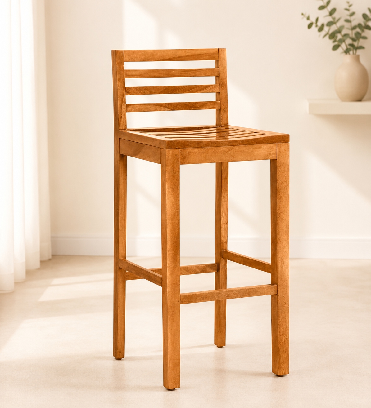 Frden Sheesham Wood Bar Chairs in Light Teak Finish (Set of 2) classic wood (1) Frden Sheesham Wood Bar Chairs in Light Teak Finish (Set of 2) - Image 1