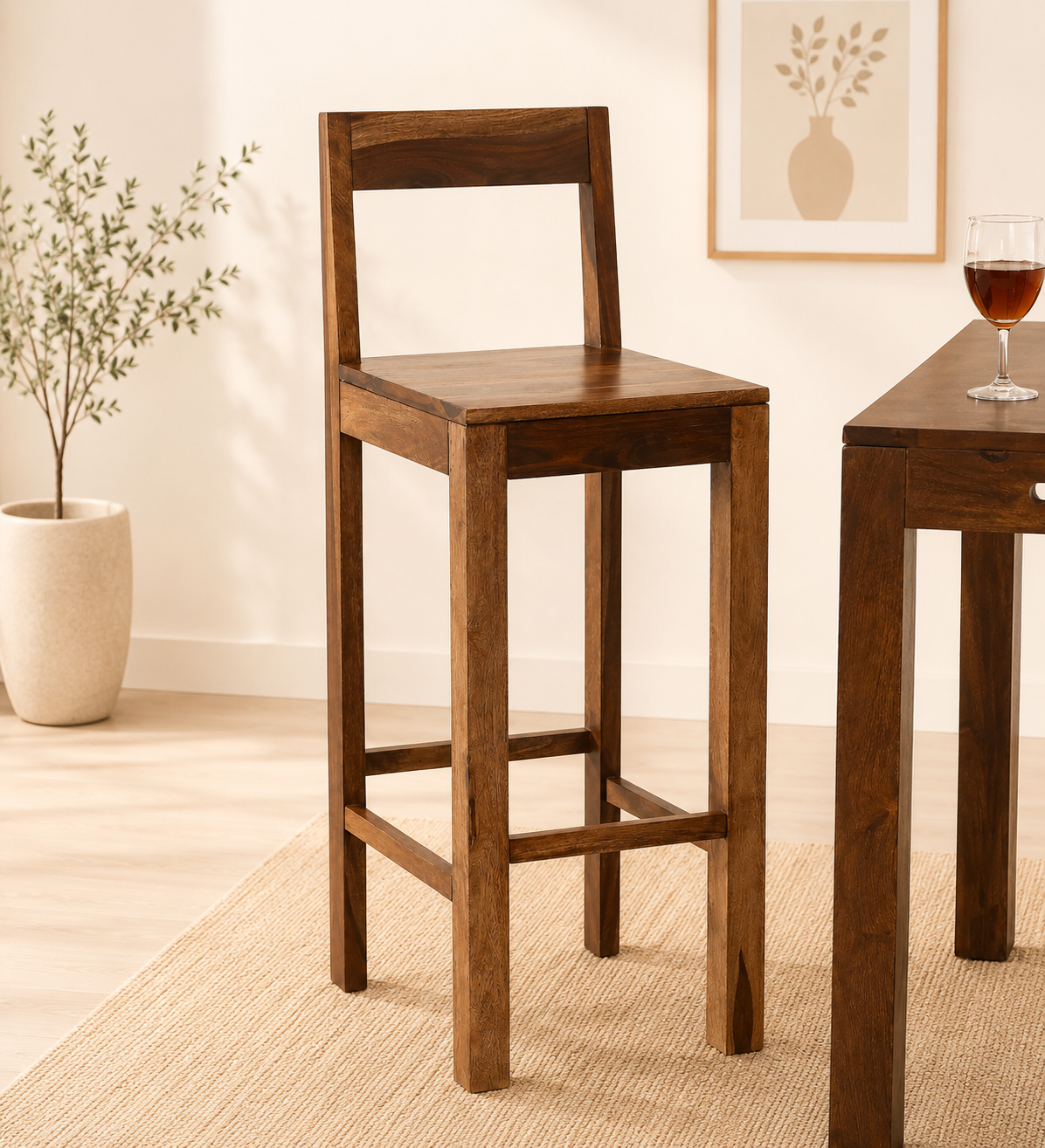 Gavro Solid Wood Bar Chairs in Dark Walnut Finish (Set of 2) classic wood (1) Gavro Solid Wood Bar Chairs in Dark Walnut Finish (Set of 2) - Image 1