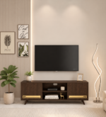 Grainford Solid Wood TV Stand with Cane Door Panels in Honey Oak