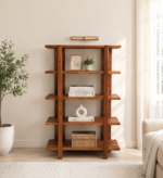 Grainvell Solid Acacia Wood Bookcase with Adjustable Shelves in Honey Oak
