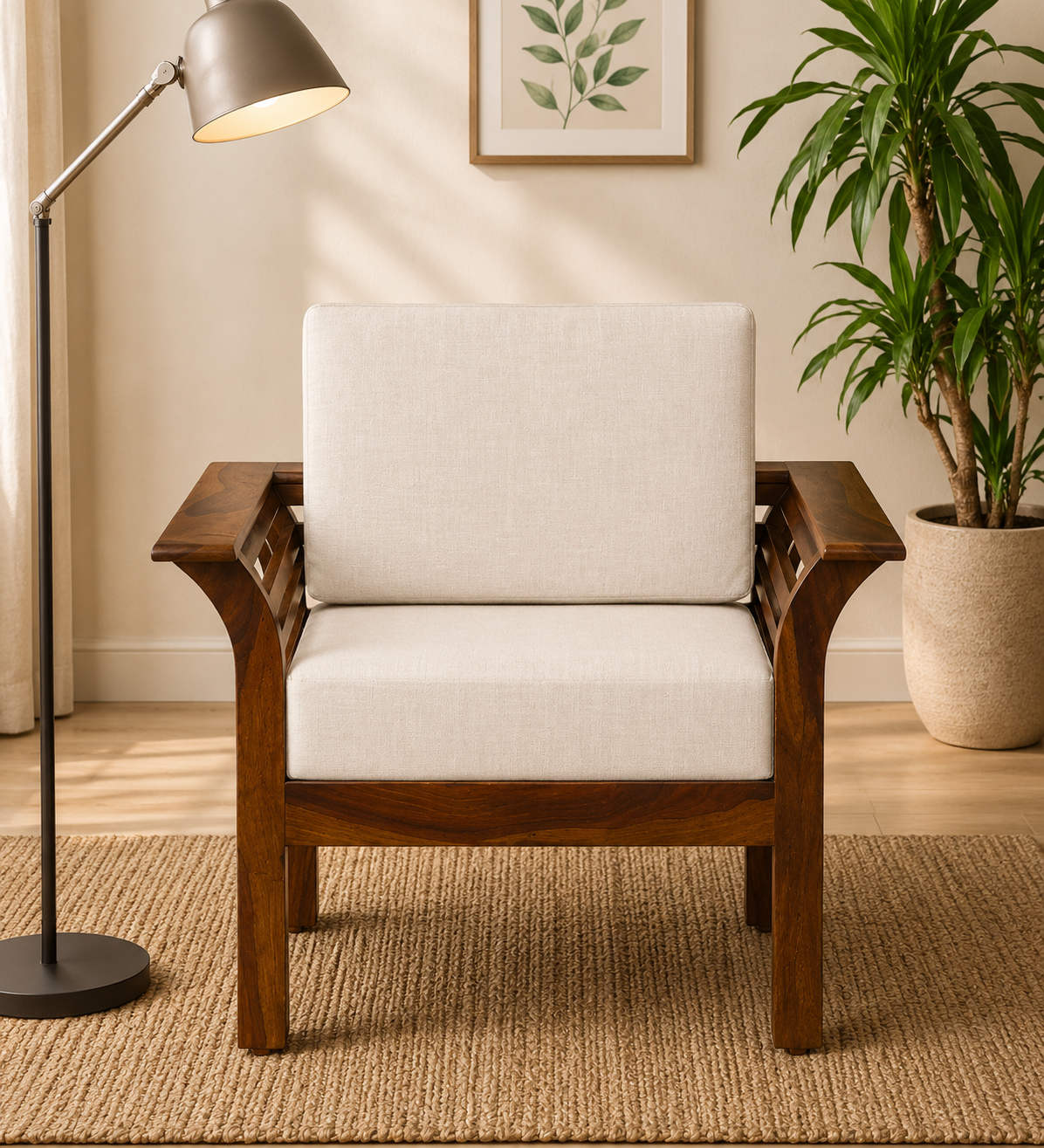 Harper Modern Fabric 1 Seater Sofa with Superior Comfort and Contemporary Appeal classic wood (1) Harper Modern Fabric 1 Seater Sofa with Superior Comfort and Contemporary Appeal - Image 1
