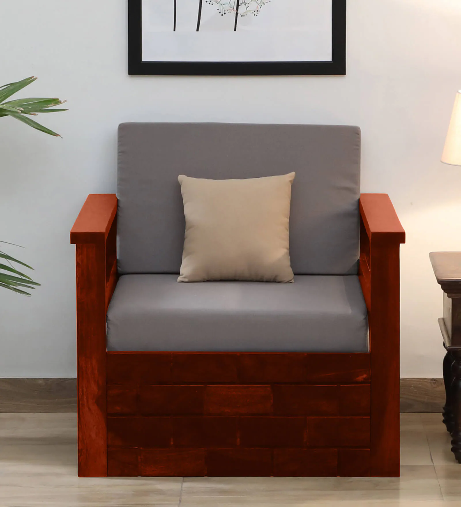 Harper Premium Lounge Style Fabric 1 Seater Sofa with Cushioned Seating classic wood (4) Harper Premium Lounge Style Fabric 1 Seater Sofa with Cushioned Seating - Image 1