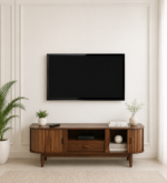 Imperva Solid Wood TV Stand with Fluted Panel Doors and Satin Gold Handles