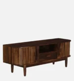 Imperva Solid Wood TV Stand with Fluted Panel Doors and Satin Gold Handles - Image 2