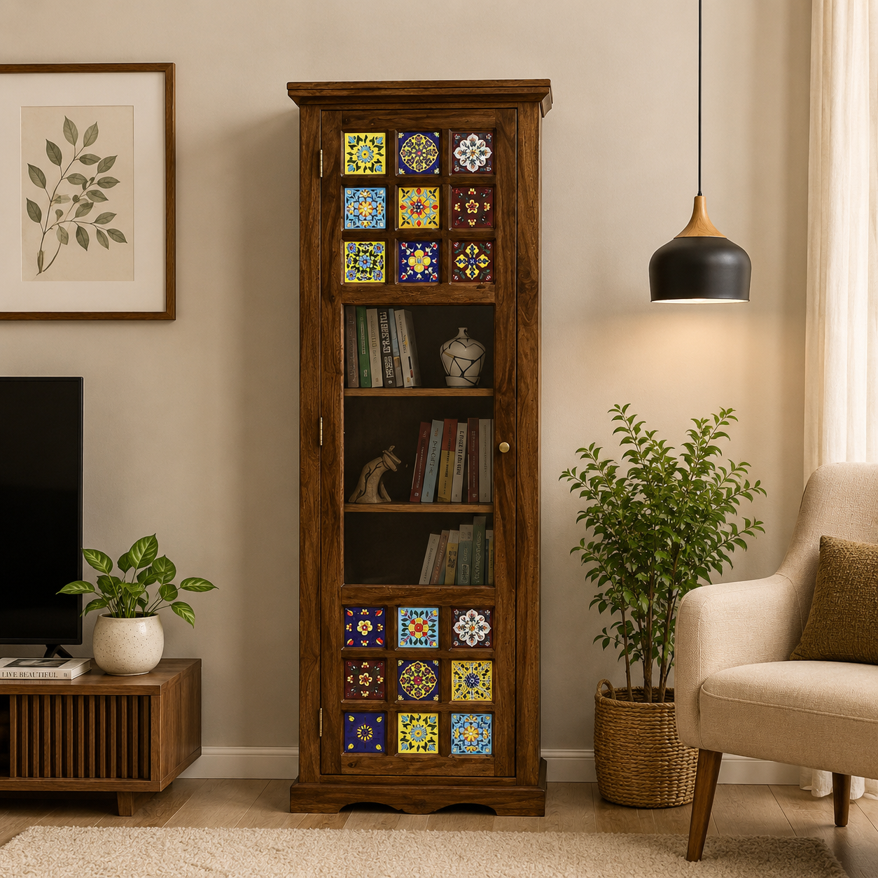 Ishaan Sheesham Wood Library Bookshelf In Walnut Finish classic wood (1) Ishaan Sheesham Wood Library Bookshelf In Walnut Finish - Image 1