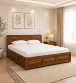 Kastor Mango Wood Queen Size Hydraulic Storage Bed in Dark Walnut Finish