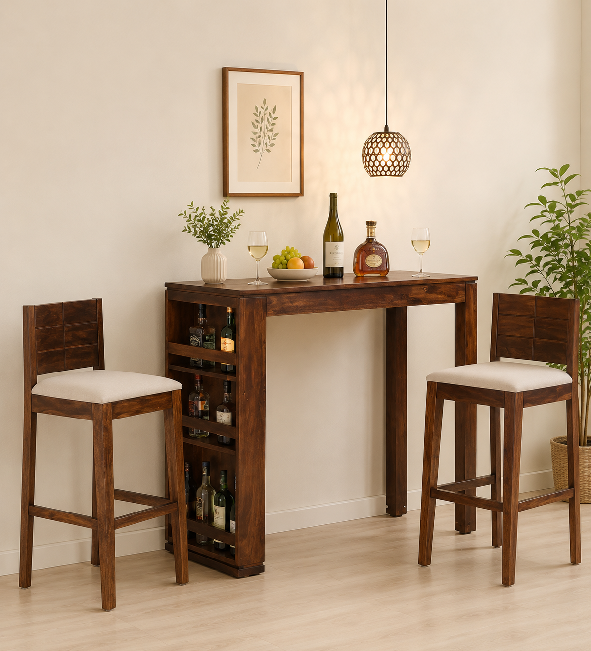 Maplecrest Sheesham Wood Bar Table Set in Provincial Teak Finish With (Set of 2) classic wood (1) Maplecrest Sheesham Wood Bar Table Set in Provincial Teak Finish With (Set of 2) - Image 1