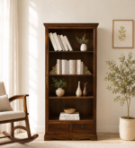 Mudrika Sheesham Wood Bookshelf with Hand Carved Panel Sides in Raw Brown