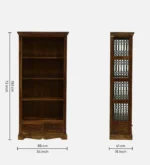 Mudrika Sheesham Wood Bookshelf with Hand Carved Panel Sides in Raw Brown - Image 3