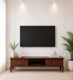 Mudrika Sheesham Wood TV Cabinet with Hand Carved Details in Raw Brown